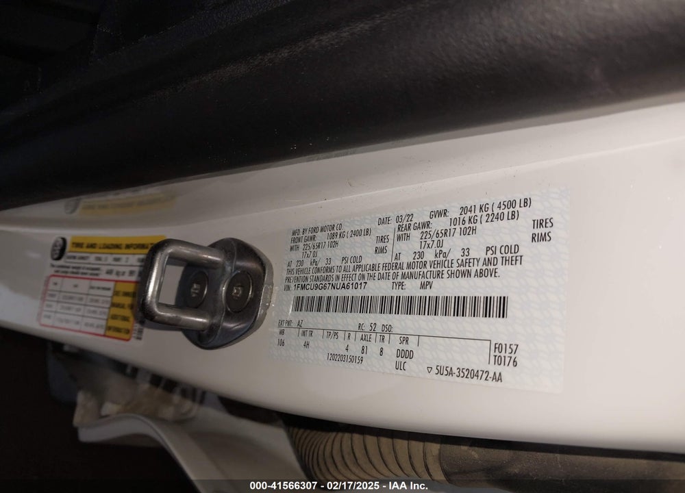 2022 FORD ESCAPE SE VIN: 1FMCU9G67NUA61017