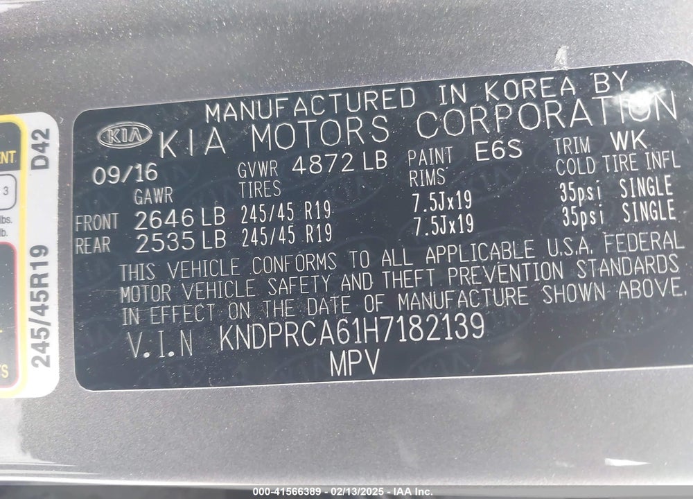 2017 KIA SPORTAGE VIN: KNDPRCA61H7182139