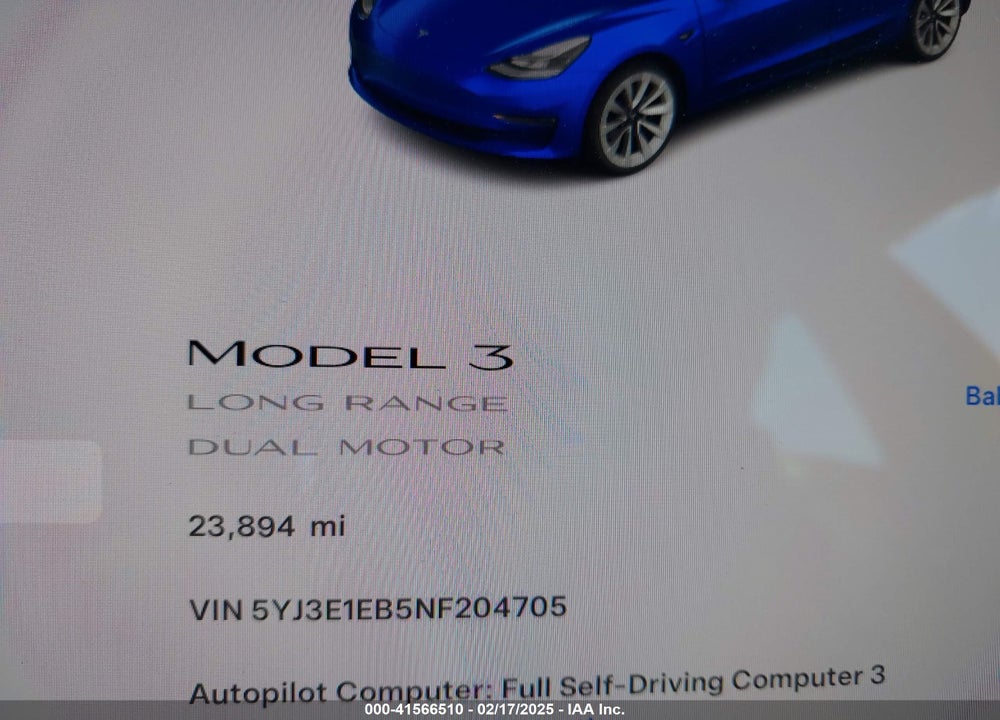 2022 TESLA MODEL 3 VIN: 5YJ3E1EB5NF204705