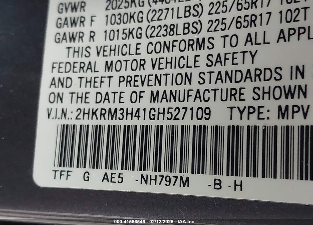 2016 HONDA CR-V SE VIN: 2HKRM3H41GH527109