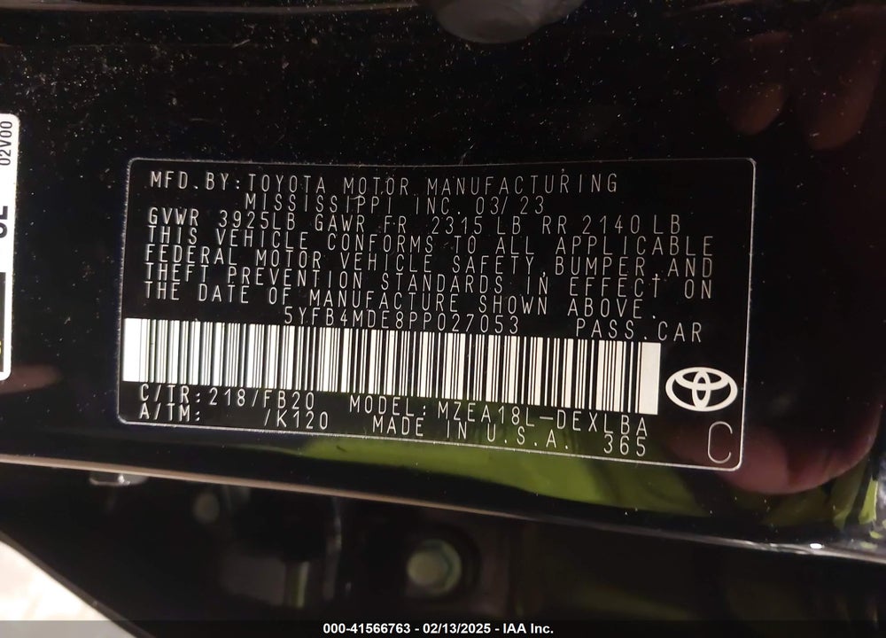 2023 TOYOTA COROLLA VIN: 5YFB4MDE8PP027053