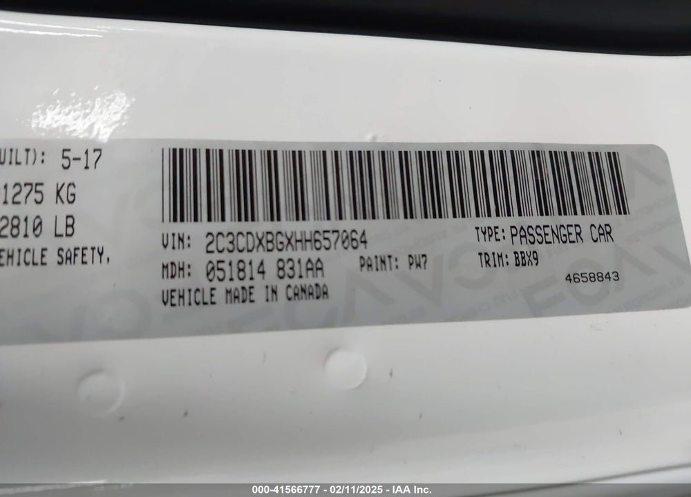 2017 DODGE CHARGER VIN: 2C3CDXBGXHH657064