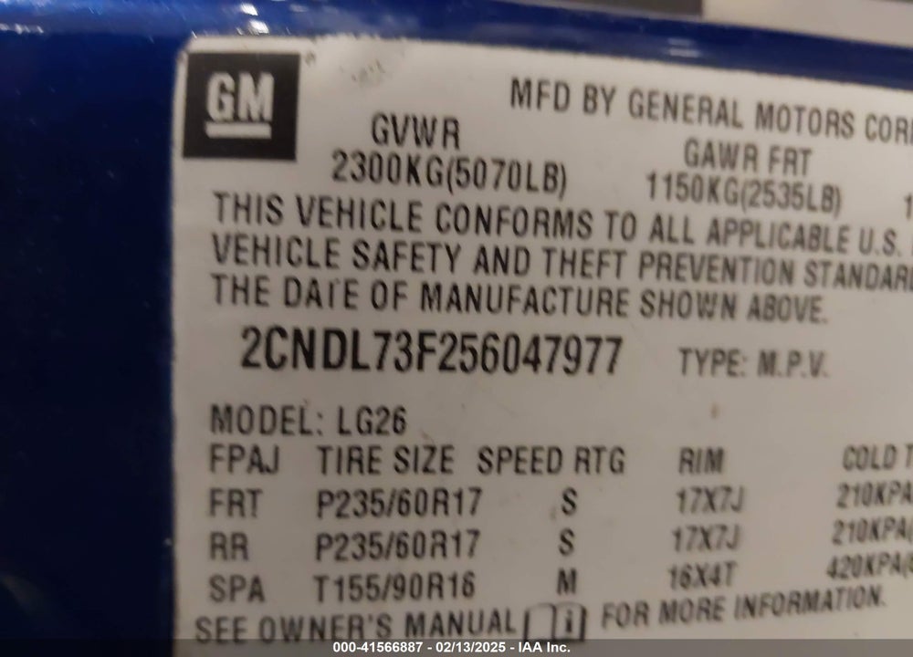 2005 CHEVROLET EQUINOX LT VIN: 2CNDL73F256047977