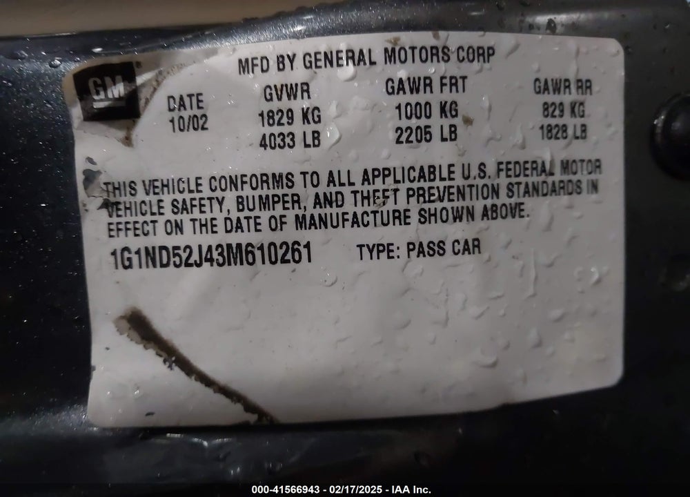 2003 CHEVROLET MALIBU VIN: 1G1ND52J43M610261