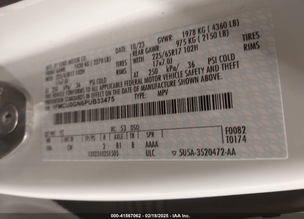 2023 FORD ESCAPE VIN: 1FMCU0GN6PUB33475