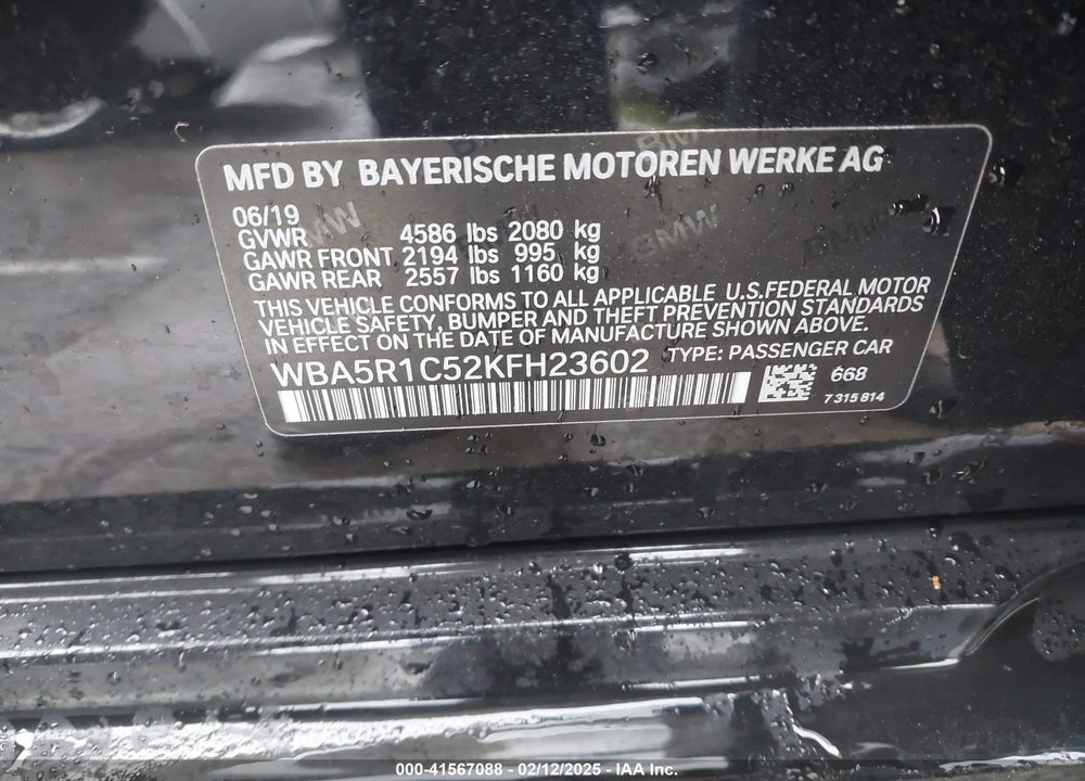 2019 BMW 330I VIN: WBA5R1C52KFH23602