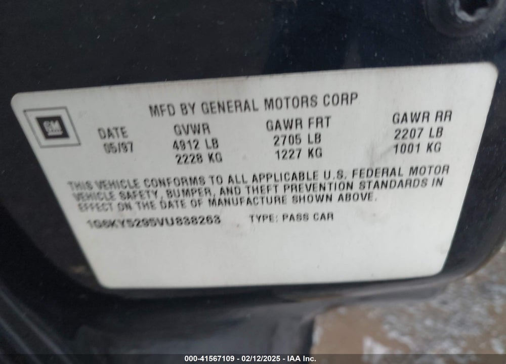 1997 CADILLAC SEVILLE STS VIN: 1G6KY5295VU838263