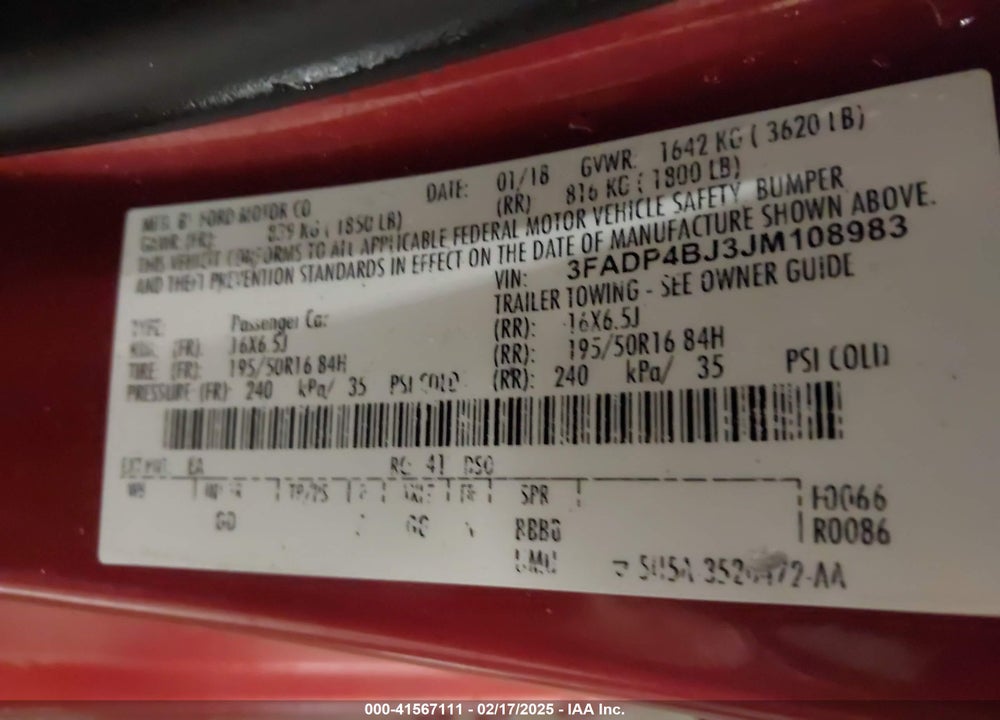 2018 FORD FIESTA VIN: 3FADP4BJ3JM108983