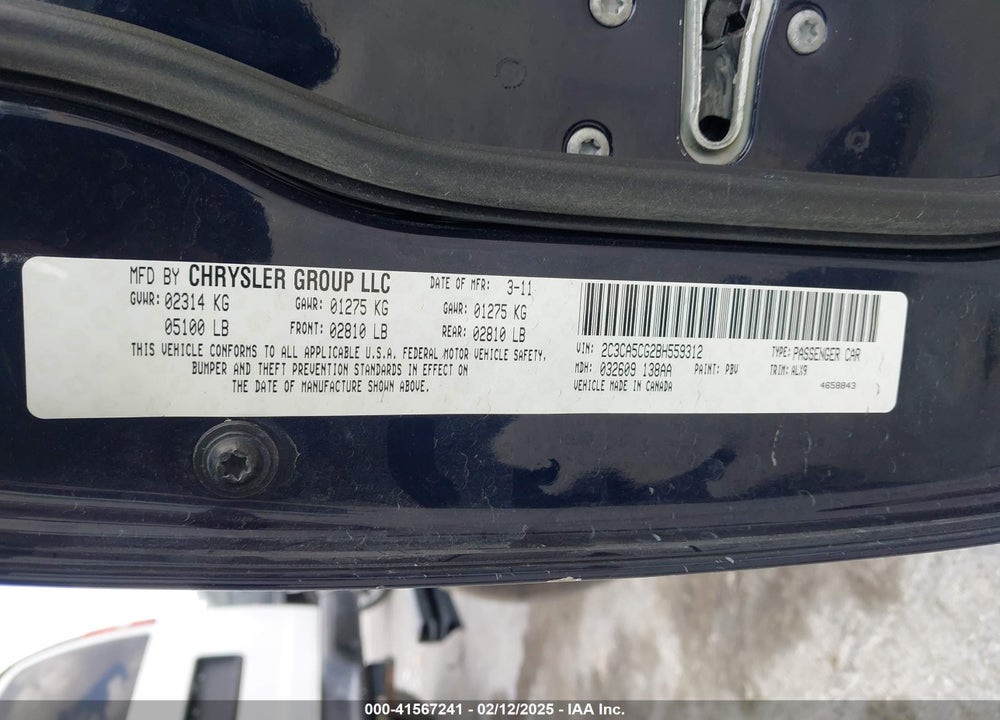 2011 CHRYSLER 300 LIMITED VIN: 2C3CA5CG2BH559312