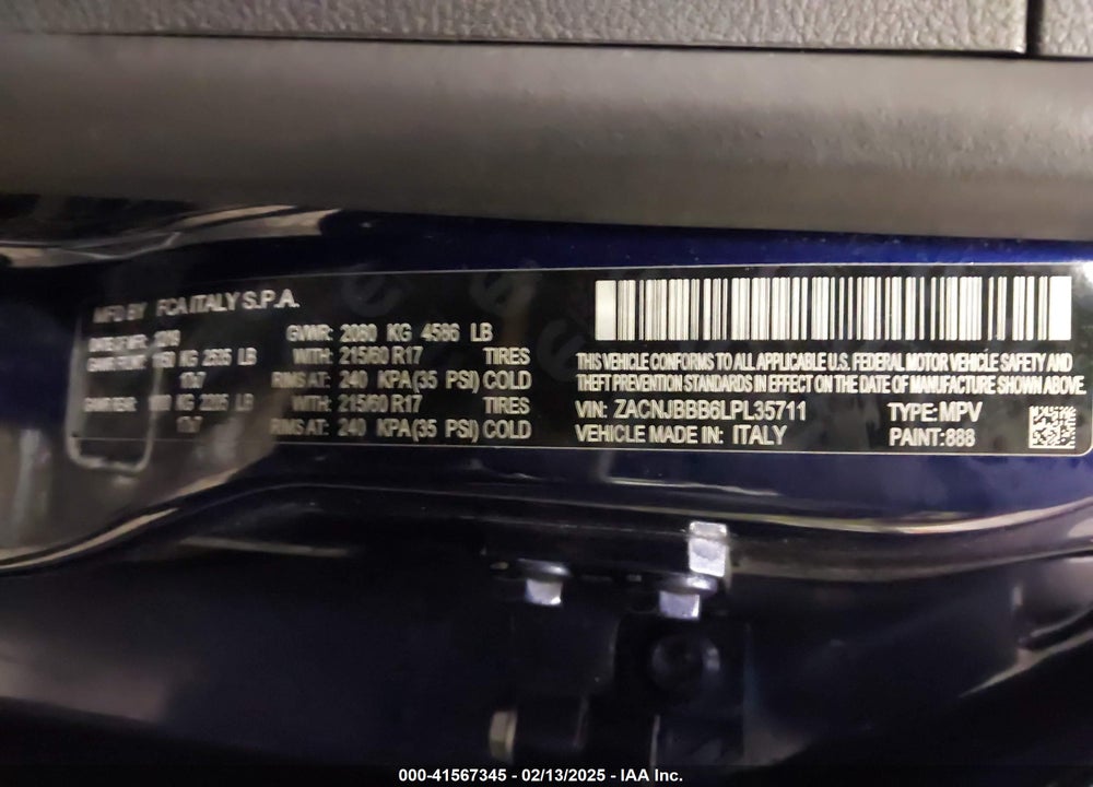 2020 JEEP RENEGADE LATITUDE 4X4 VIN: ZACNJBBB6LPL35711