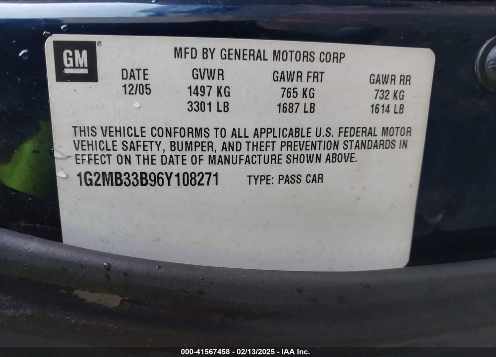 2006 PONTIAC SOLSTICE VIN: 1G2MB33B96Y108271