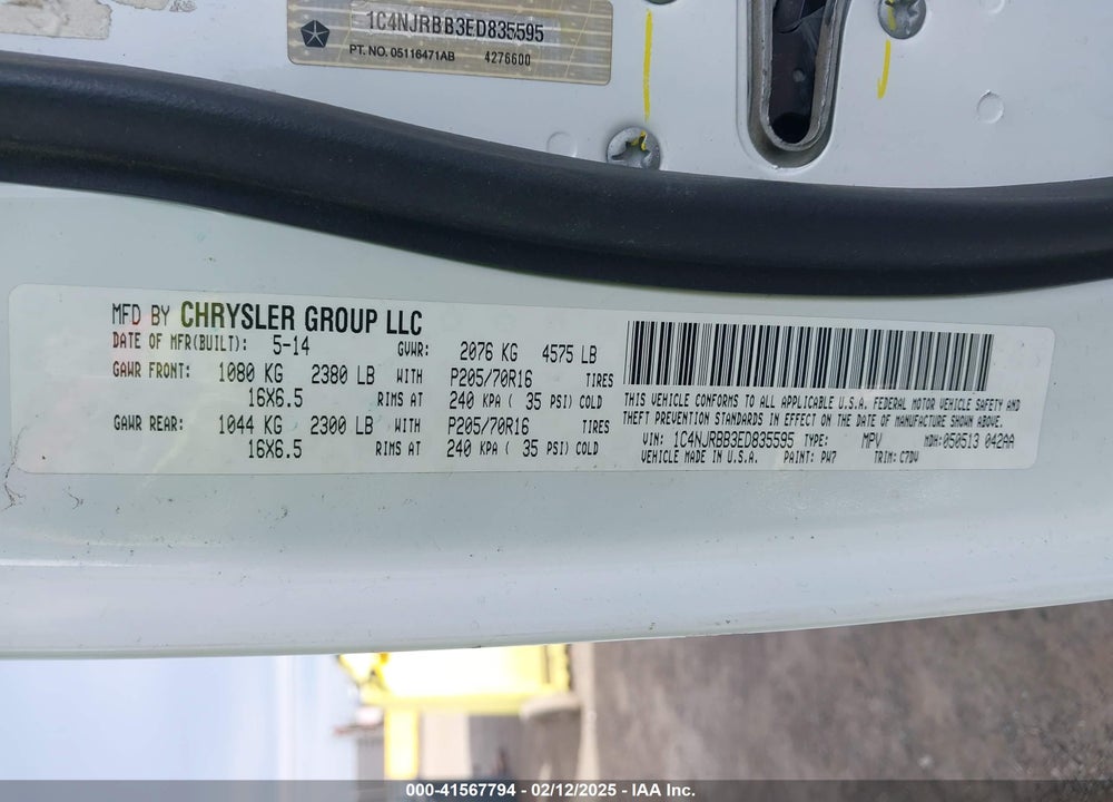 2014 JEEP PATRIOT SPORT VIN: 1C4NJRBB3ED835595