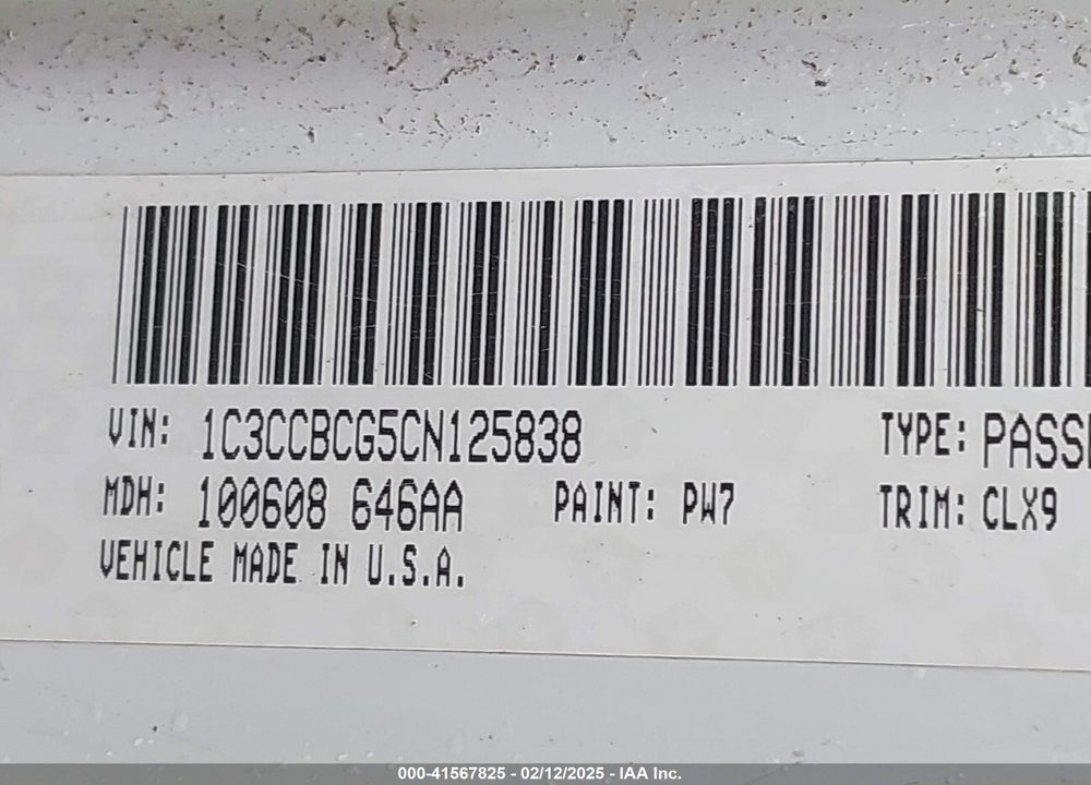 2012 CHRYSLER 200 VIN: 1C3CCBCG5CN125838