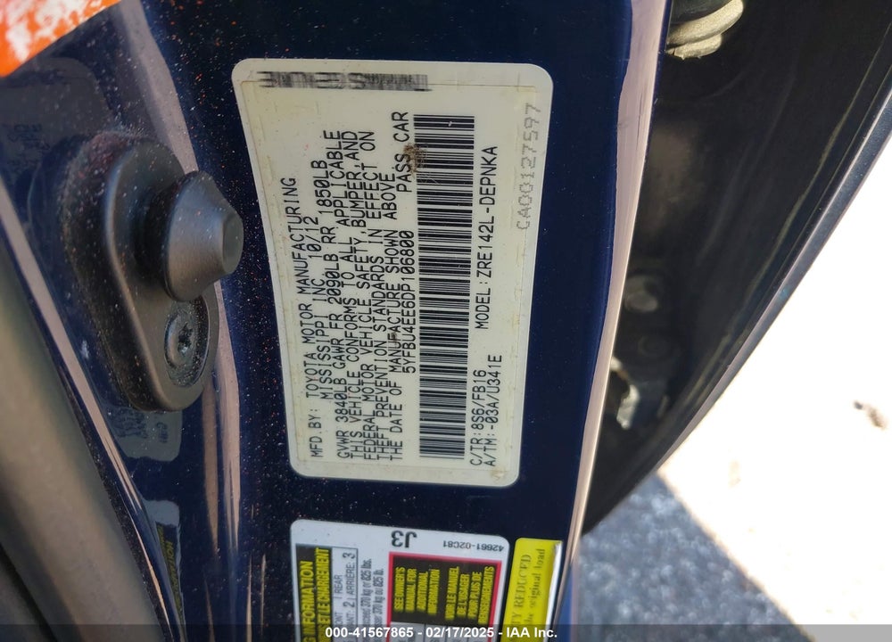 2013 TOYOTA COROLLA VIN: 5YFBU4EE6DP106800