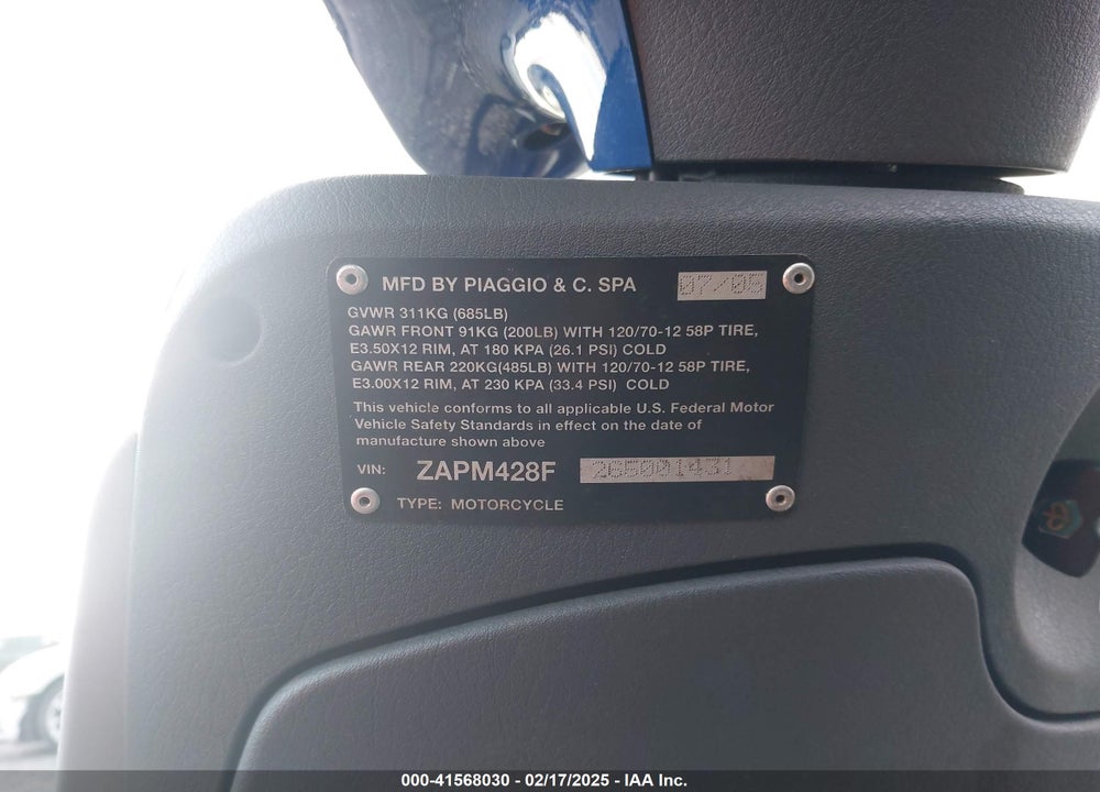 2006 PIAGGIO FLY 150 VIN: ZAPM428F265001431