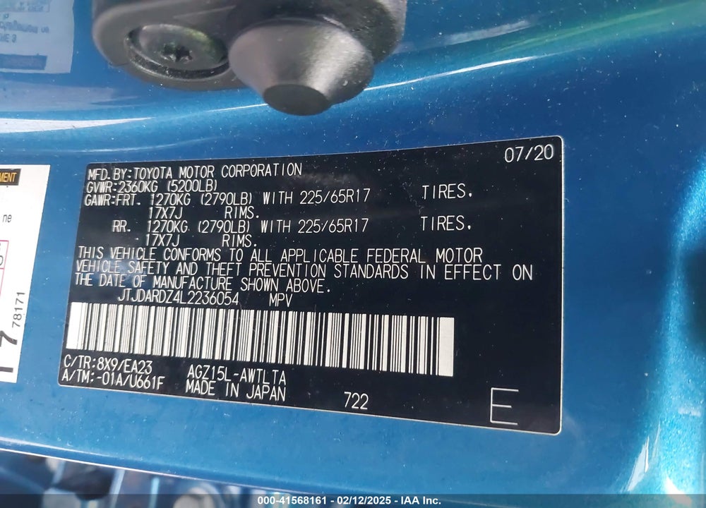 2020 LEXUS NX 300 VIN: JTJDARDZ4L2236054