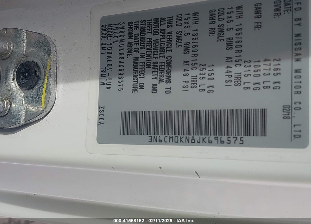 2018 NISSAN NV200 SV VIN: 3N6CM0KN8JK696575