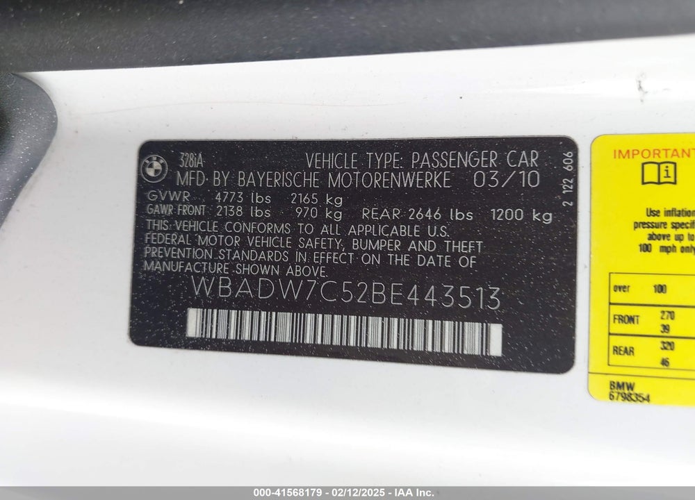 2011 BMW 328I VIN: WBADW7C52BE443513