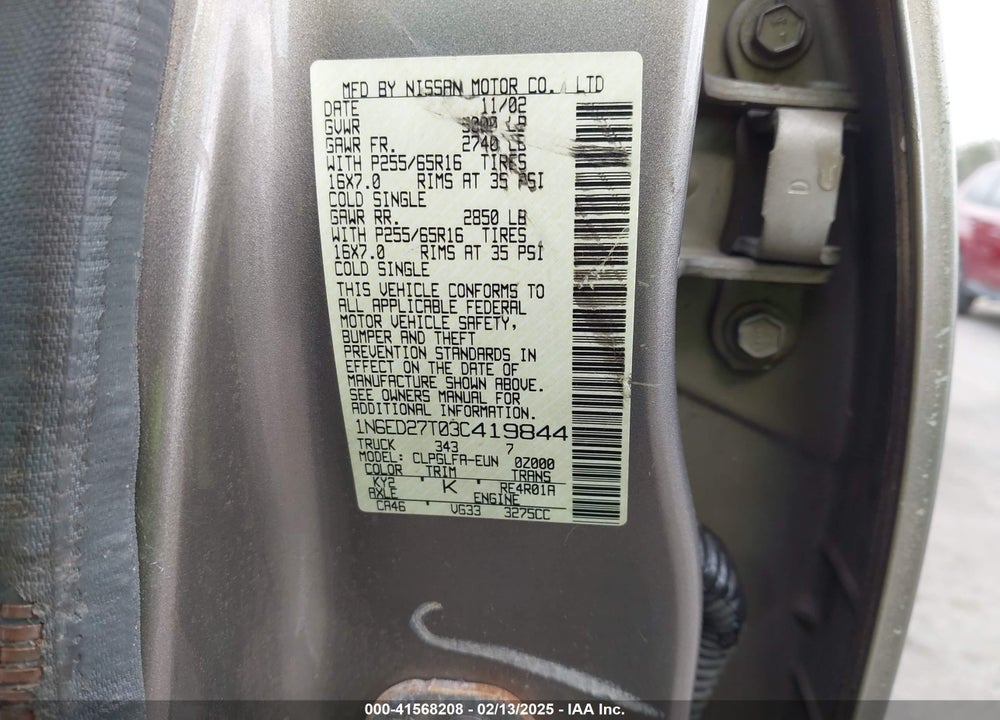2003 NISSAN FRONTIER SE-V6 VIN: 1N6ED27T03C419844