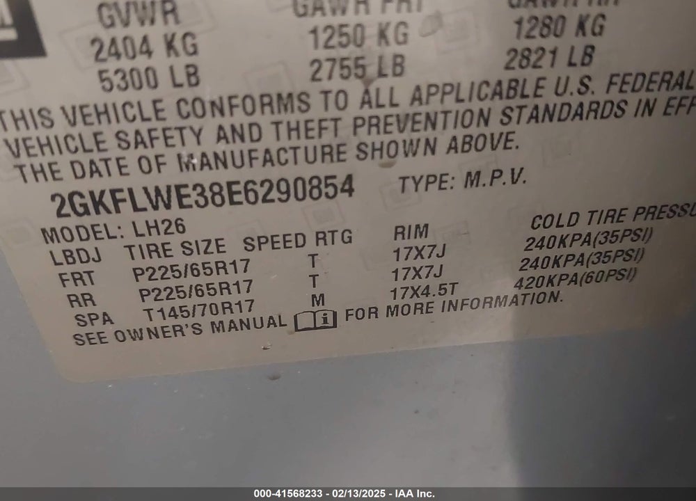 2014 GMC TERRAIN SLE-2 VIN: 2GKFLWE38E6290854