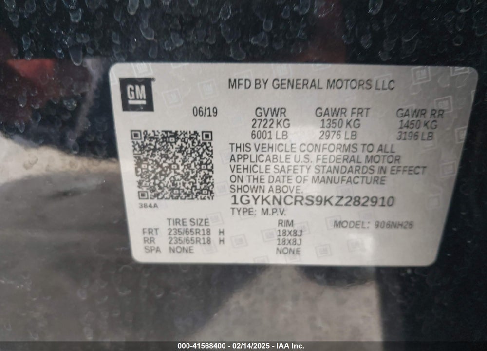 2019 CADILLAC XT5 LUXURY VIN: 1GYKNCRS9KZ282910