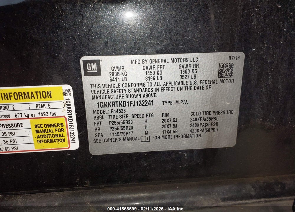 2015 GMC ACADIA DENALI VIN: 1GKKRTKD1FJ132241