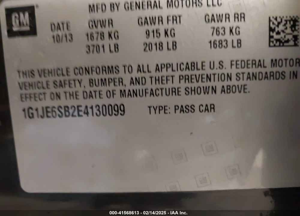 2014 CHEVROLET SONIC LTZ AUTO VIN: 1G1JE6SB2E4130099