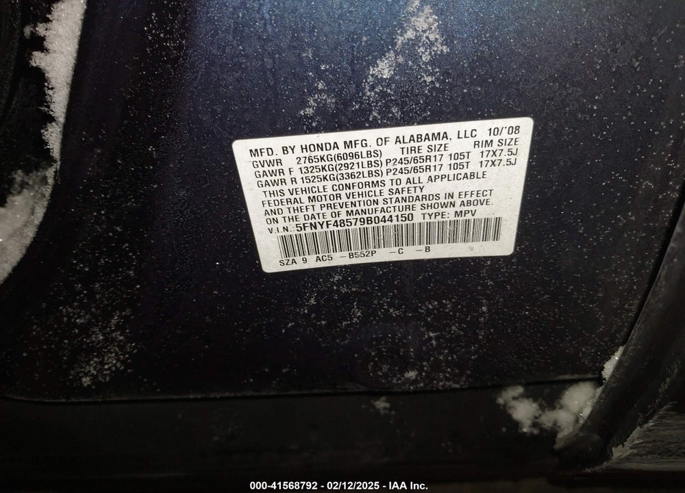 2009 HONDA PILOT VIN: 5FNYF48579B044150