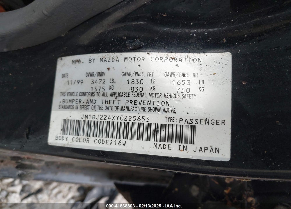 2000 MAZDA PROTEGE DX/LX VIN: JM1BJ224XY0225653