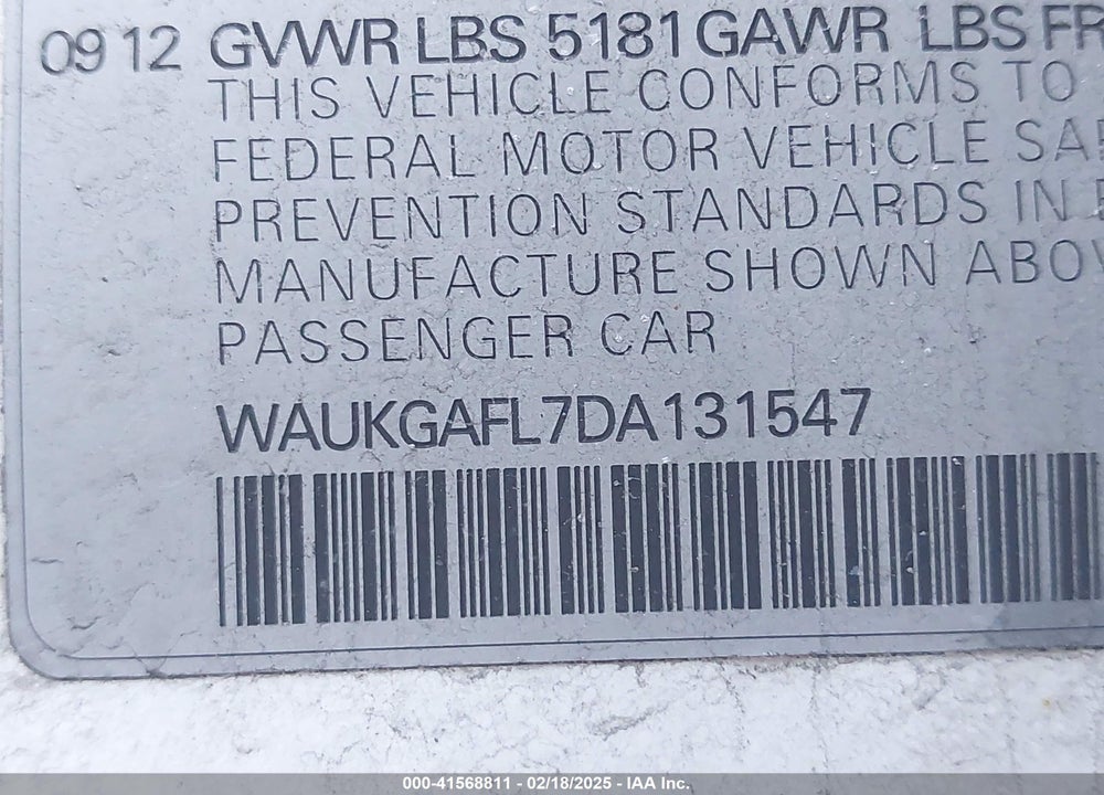 2013 AUDI S4 VIN: WAUKGAFL7DA131547