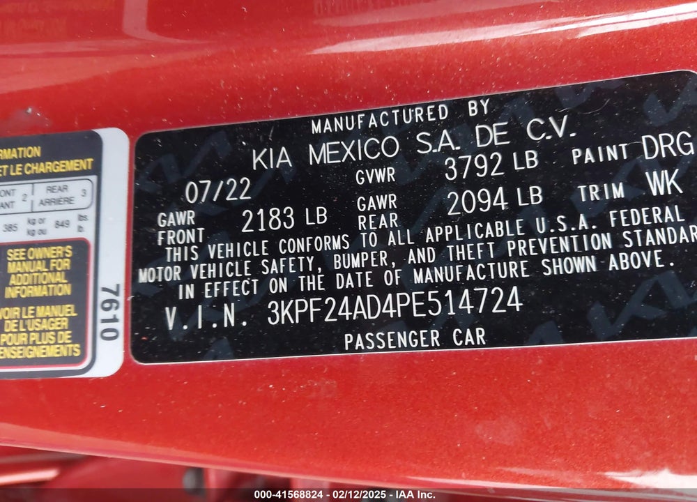 2023 KIA FORTE VIN: 3KPF24AD4PE514724