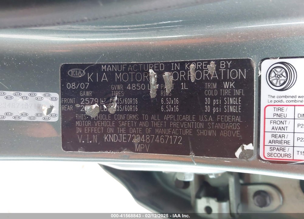 2008 KIA SPORTAGE LX V6 VIN: KNDJE723487467172