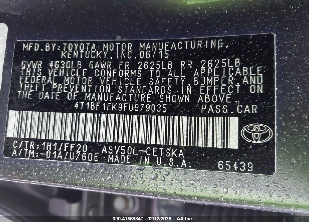 2015 TOYOTA CAMRY VIN: 4T1BF1FK9FU979035