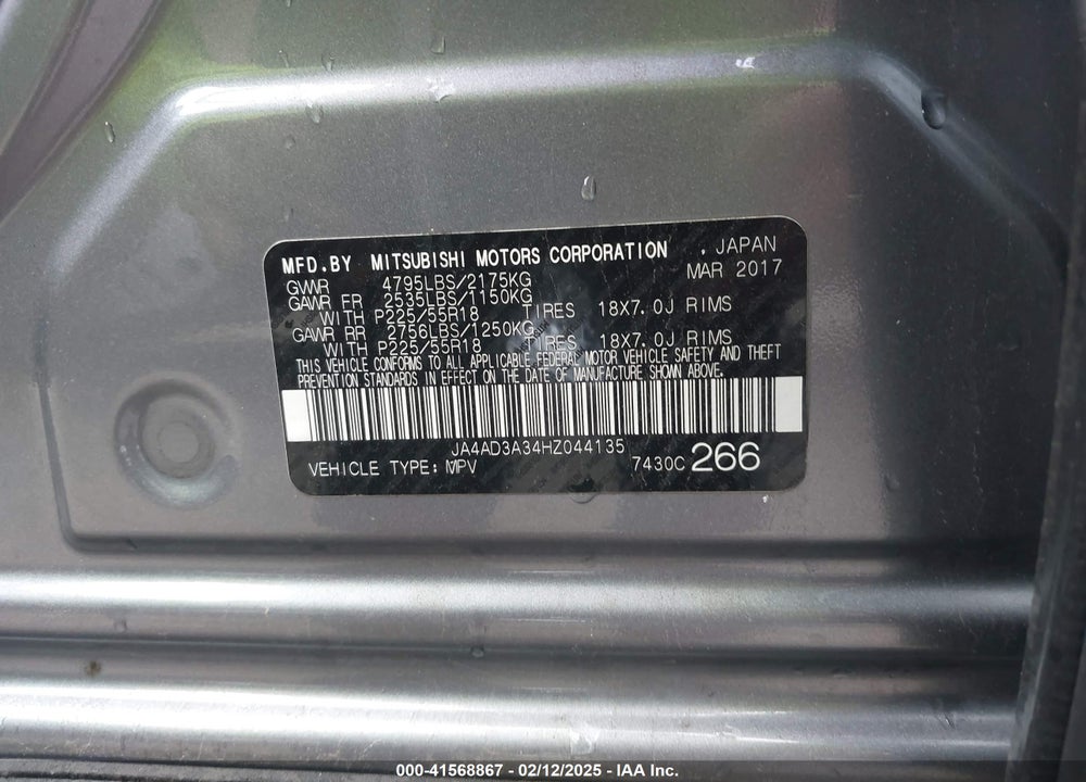 2017 MITSUBISHI OUTLANDER SE/SEL VIN: JA4AD3A34HZ044135