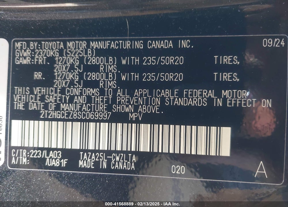 2025 LEXUS NX 350 LUXURY VIN: 2T2HGCEZ8SC069997
