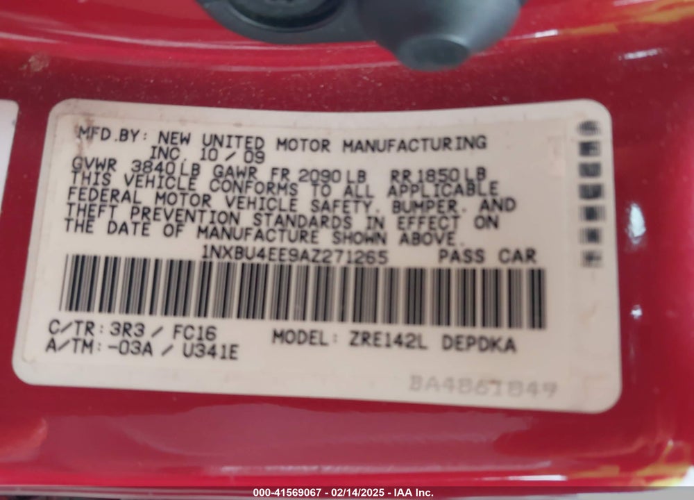 2010 TOYOTA COROLLA LE VIN: 1NXBU4EE9AZ271265