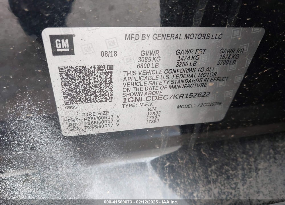 2019 CHEVROLET TAHOE COMMERCIAL FLEET VIN: 1GNLCDEC7KR152622