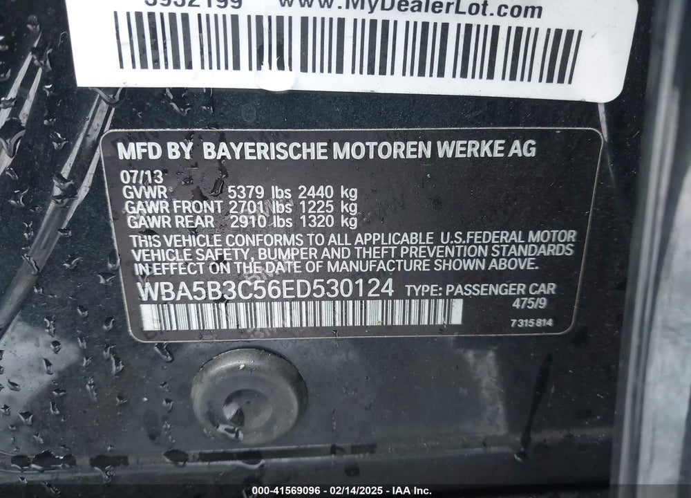 2014 BMW 535I VIN: WBA5B3C56ED530124