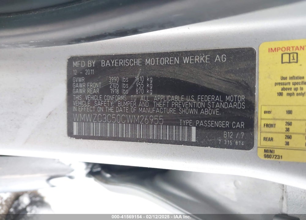 2012 MINI COOPER S COUNTRYMAN VIN: WMWZC3C50CWM26955