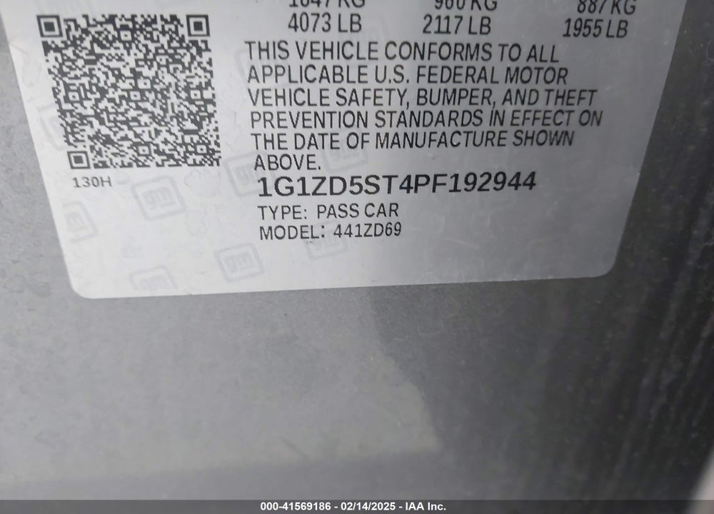 2023 CHEVROLET MALIBU VIN: 1G1ZD5ST4PF192944