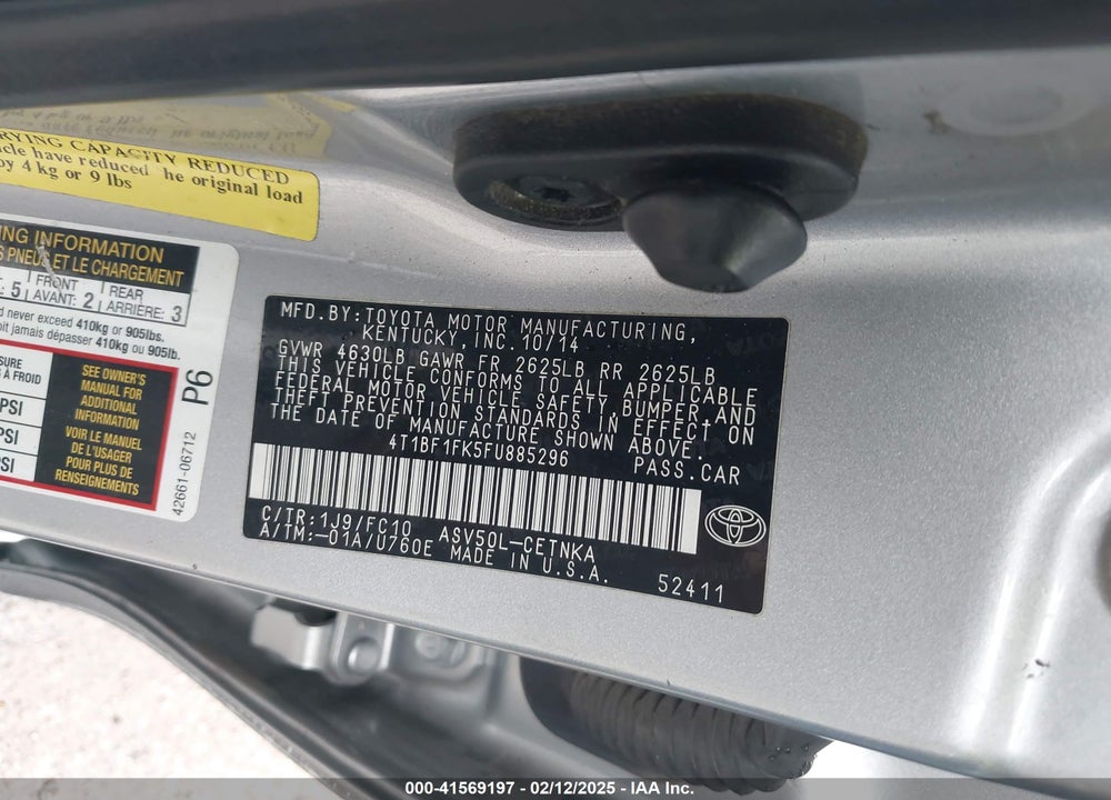 2015 TOYOTA CAMRY VIN: 4T1BF1FK5FU885296
