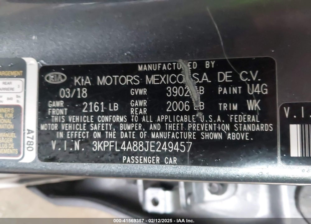 2018 KIA FORTE VIN: 3KPFL4A88JE249457