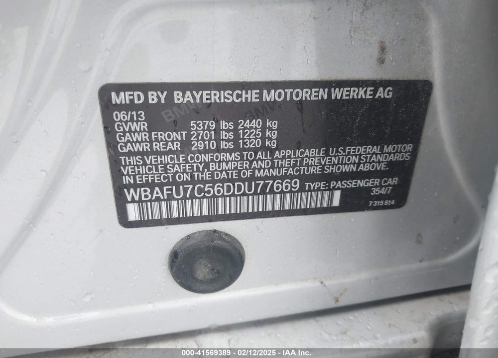 2013 BMW 5 SERIES VIN: WBAFU7C56DDU77669