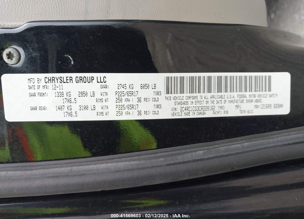2012 CHRYSLER TOWN & COUNTRY VIN: 2C4RC1CG3CR228162