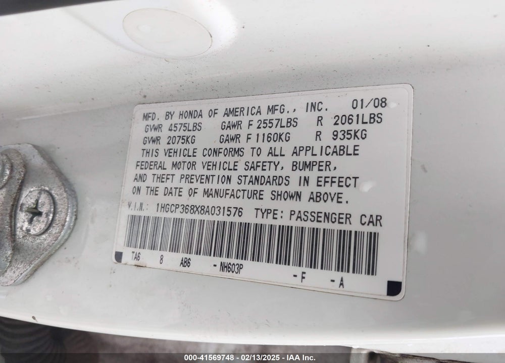 2008 HONDA ACCORD 3.5 EX-L VIN: 1HGCP368X8A031576