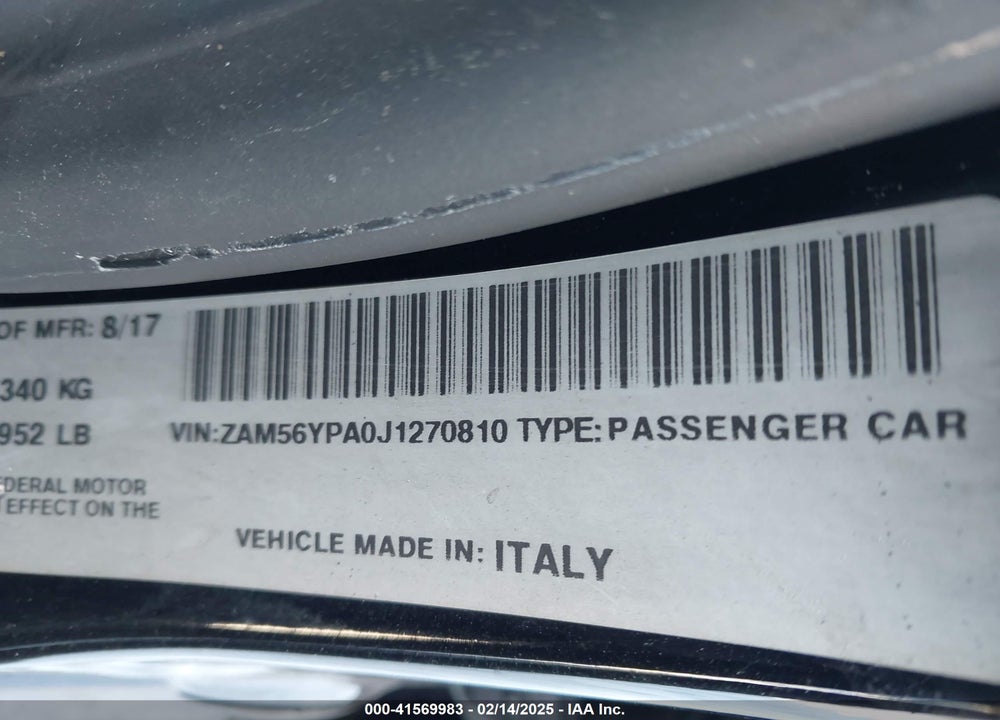 2018 MASERATI QUATTROPORTE VIN: ZAM56YPA0J1270810