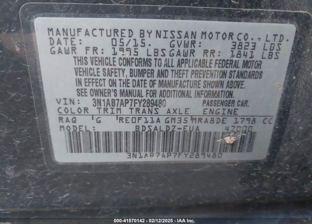 2015 NISSAN SENTRA VIN: 3N1AB7AP7FY289480