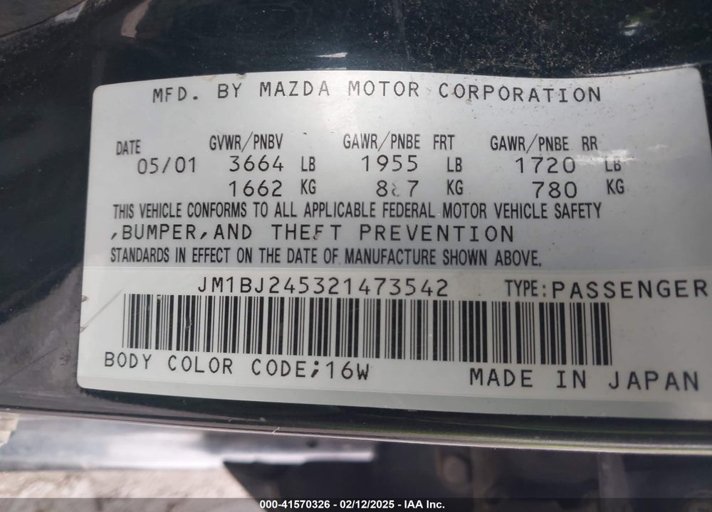 2002 MAZDA PROTEGE5 VIN: JM1BJ245321473542