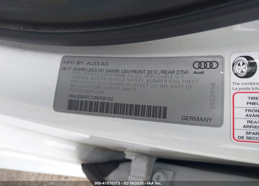 2018 AUDI A6 VIN: WAUG8AFC7JN008192