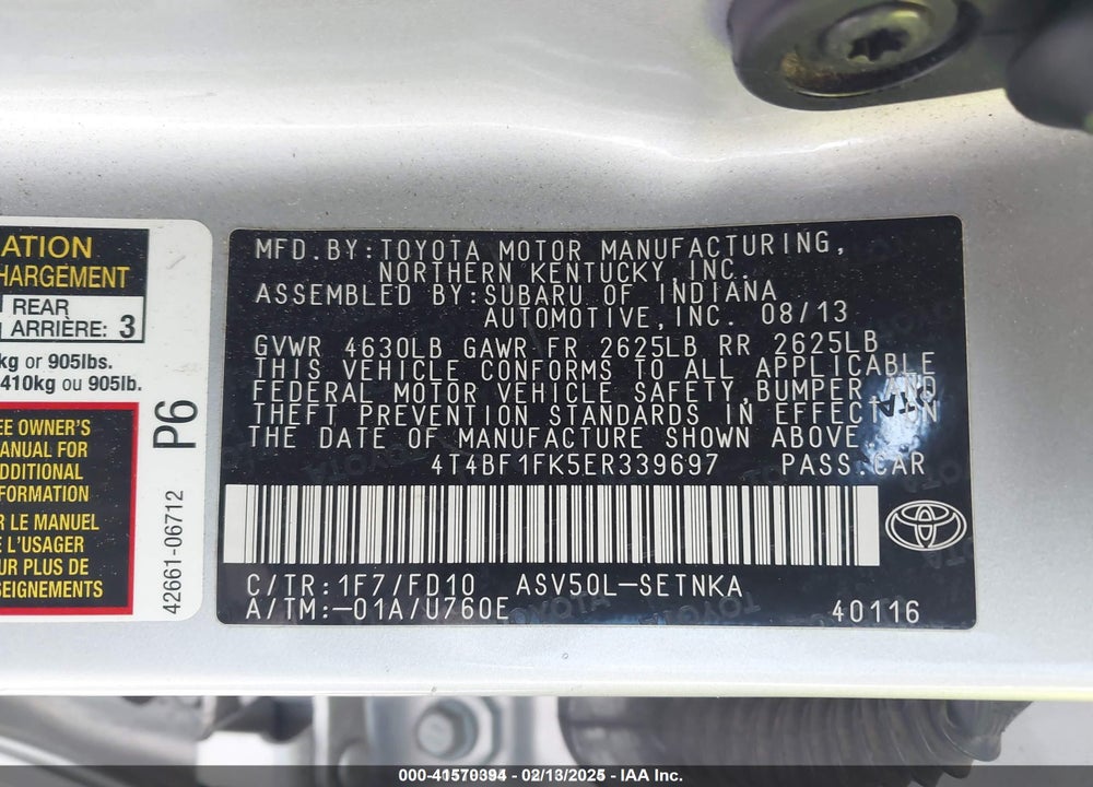2014 TOYOTA CAMRY VIN: 4T4BF1FK5ER339697